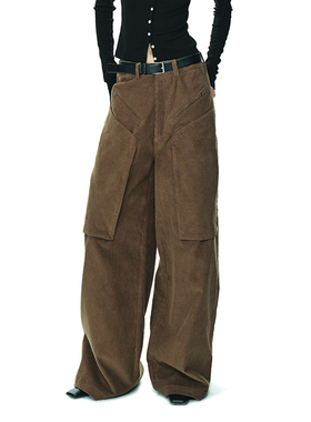 EMPTY PAGE深咖啡色灯芯绒多口袋休闲裤