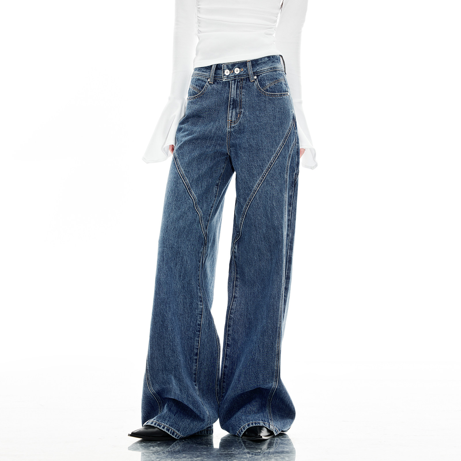 EMPTYPAGE蓝色阔腿牛仔裤