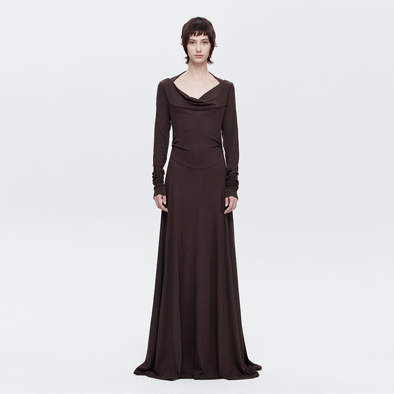 EMPTYPAGE深咖色长袖连衣裙