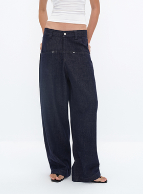 EMPTY PAGE深蓝色原色牛仔裤休闲宽松长裤