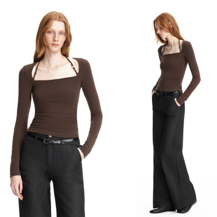 百搭打底衫 EMPTY 饰T恤弹力修身 咖啡色金属扣装 PAGE