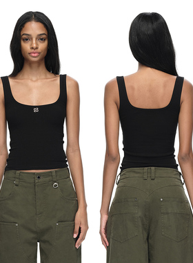 EMPTY PAGE黑/白/灰金属背心女低胸修身百搭性感吊带紧身弹力打底