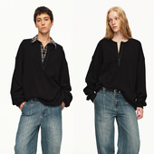 25秋冬 EMPTY PAGE 黑色拉链圆领宽松百搭T恤