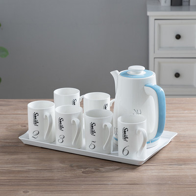 北欧家用托盘架子水杯水壶套装轻奢简约水具 smile数字杯