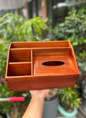 越南红木缅甸花梨雕花心想事成收纳盒多功能抽纸巾盒遥控笔筒文件