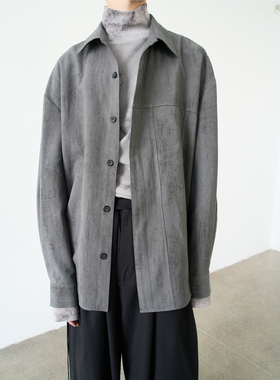GRAINMUSTARD 灰色晕染翻领日系长袖衬衫宽松落肩休闲上衣