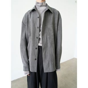 GRAINMUSTARD 灰色晕染翻领日系长袖衬衫宽松落肩休闲上衣