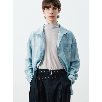 GRAINMUSTARD古巴领蓝色宽松衬衣