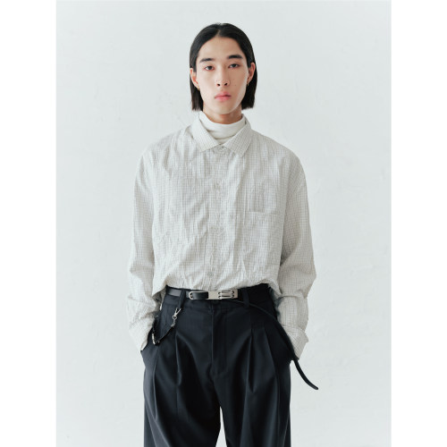 GRAINMUSTARD 「Wrinkled Shirt」 压皱细格纹宽松落肩纸感衬衫