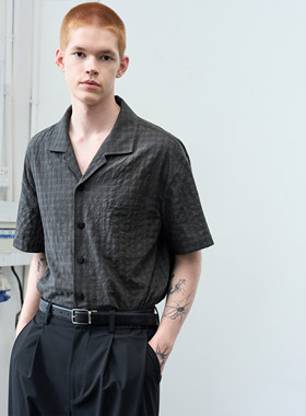 GRAINMUSTARD 「Linen Check Shirt」 古巴领棉麻廓形格纹衬衫