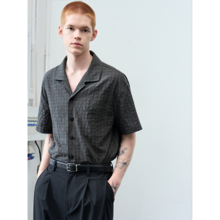 GRAINMUSTARD 「Linen Check Shirt」 古巴领棉麻廓形格纹衬衫