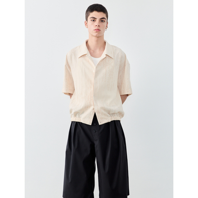 GRAINMUSTARD 复古翻领提花短袖衬衫外套日系休闲设计感短款上衣