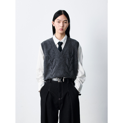 GRAINMUSTARD 「Cable-Knit Vest」 粗针羊毛绞花背心