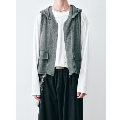 GRAINMUSTARD 「Knitted Vest」 网纱编织连帽马甲