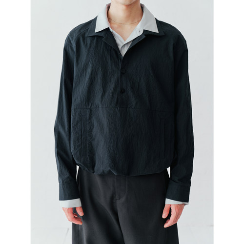 GRAINMUSTARD 「Half Placket Shirt」 泡泡皱肌理分割长袖衬衫