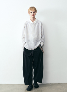 GRAINMUSTARD 「Lace Stripe T-shirt」 蕾丝圆领透感条纹长袖T恤