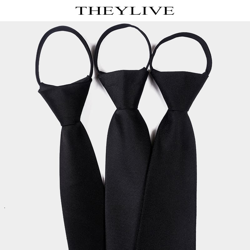 theylive 拉链领带升级版 懒人领带黑色简易行政预打领带商务领带