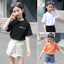 女童短袖T恤 2020夏装大童儿童白色上衣洋气小女孩半袖纯棉体恤潮