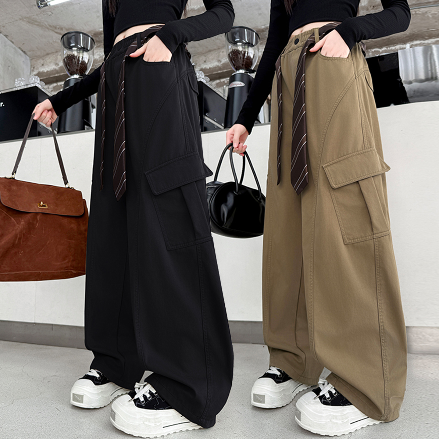 女童工装裤酷飒风春秋冬加绒加厚