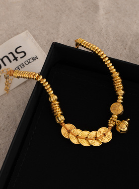 新中式金色轻奢华丽碎银五帝钱葫芦手链国风复古高级感手环手串女