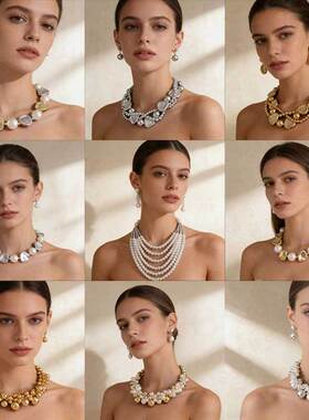 欧美朋克加粗珍珠多层锁骨链