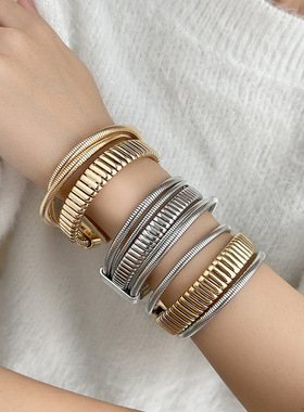 欧美冷淡风多层开口缠绕手镯女