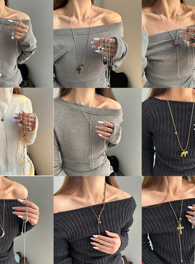 2026小马吊坠长款轻奢毛衣链