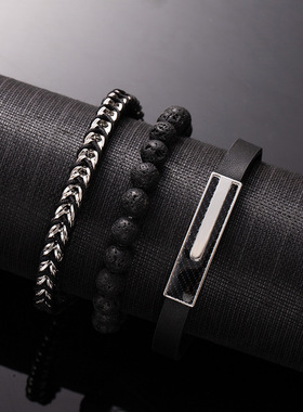 跨境欧美风设计感不规则圆球手串手饰品简约个性编织皮手环男手镯
