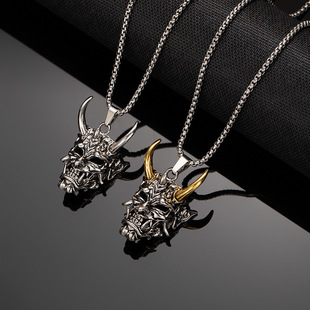 趣味恶魔鬼怪面具霸气毛衣链项饰男精致重工嘻哈朋克欧美外贸项链