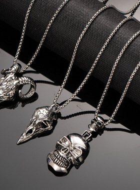 欧美复古暗黑骷髅头乌鸦羊头哥特式嘻哈朋克摇滚卫衣链毛衣链项链