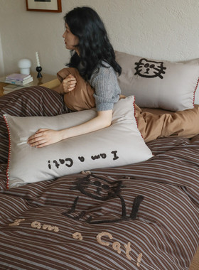 A类复古可爱大脸猫咪全棉双层纱四件套 纯棉纱布床单被套床上用品