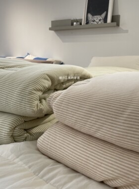 日式条纹全棉针织棉彩棉春秋被芯 A类柔软亲肤雪绒被子单双人冬被