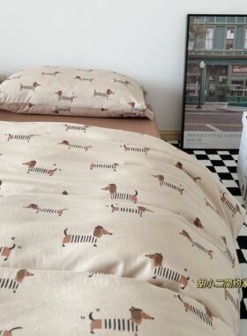 卡通可爱腊肠狗针织棉印花四件套柔软裸睡天竺棉床品全棉床单被套