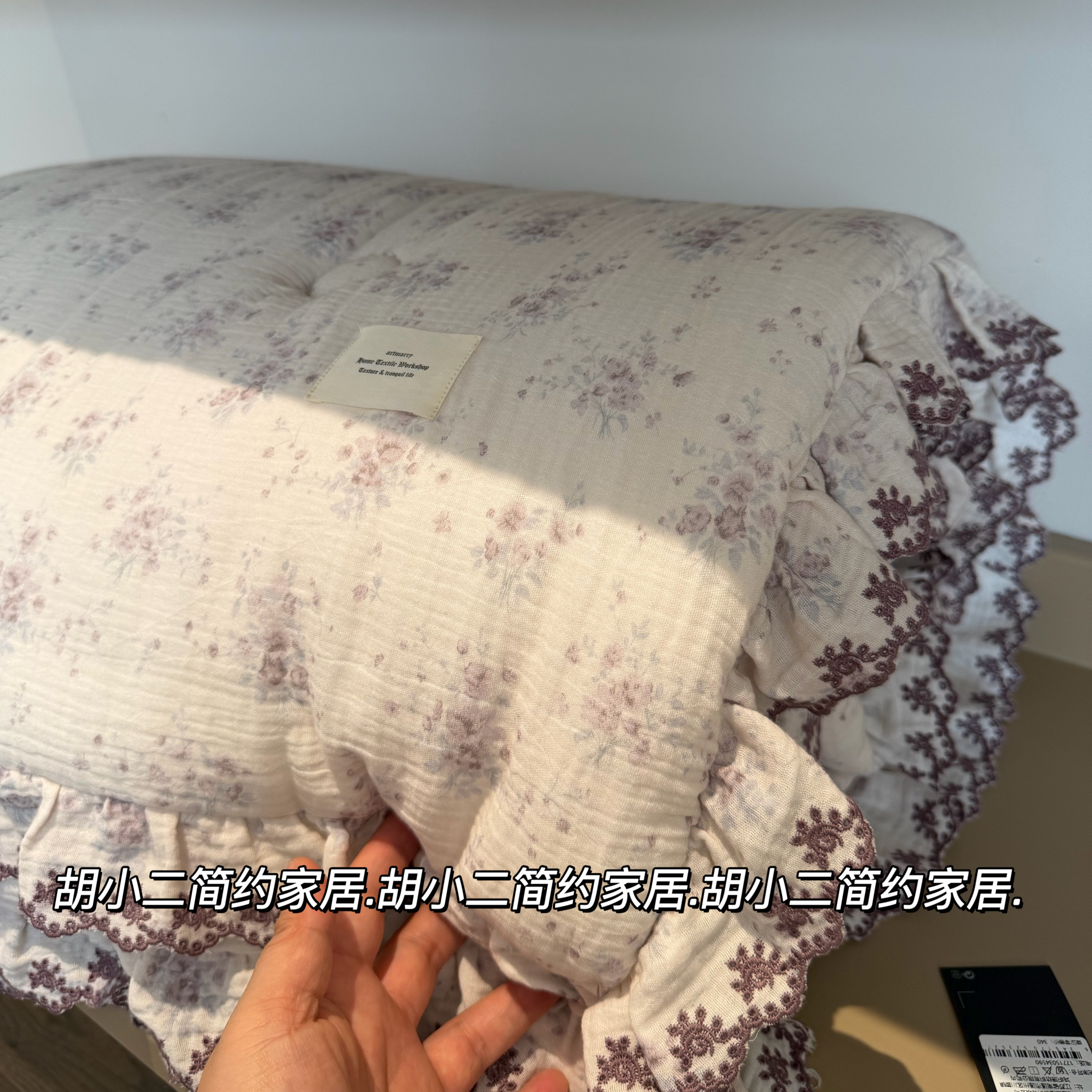 复古小碎花全棉水洗皱布双层纱春秋被可机洗一体被纯棉纱布暖气被