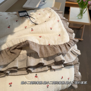 韩式少女心荷叶边全棉双层纱夏被
