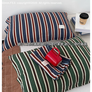 A类英伦条纹枕巾 纯棉四层棉纱枕头巾一对四季通用男士防头油垫巾