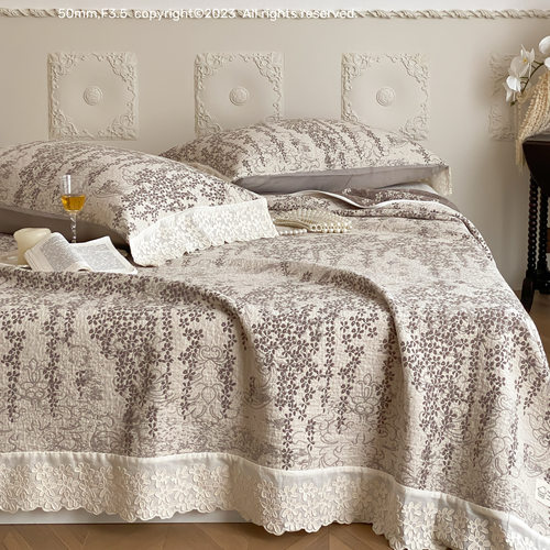 法式复古全棉四层纱布床盖三件套