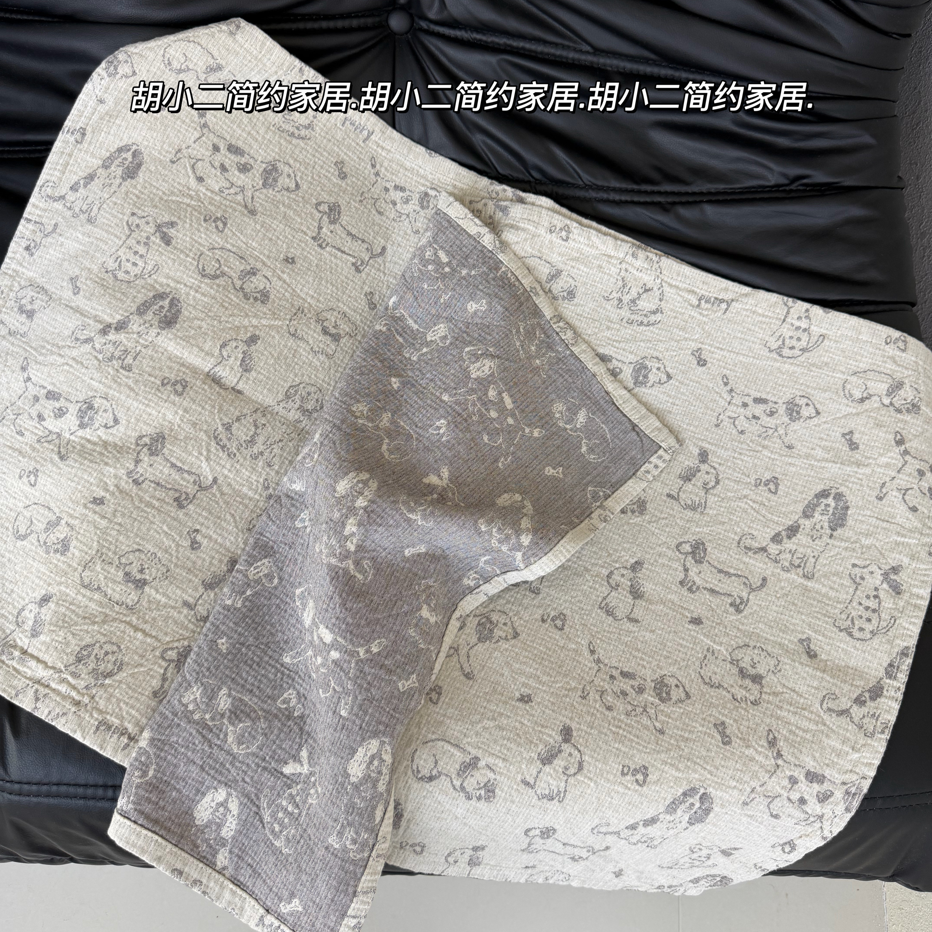 可爱萌宠狗狗纱布棉麻枕巾