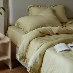 法式优雅纯色荷叶边80支兰精天丝四件套裸睡天丝床单被套床上用品