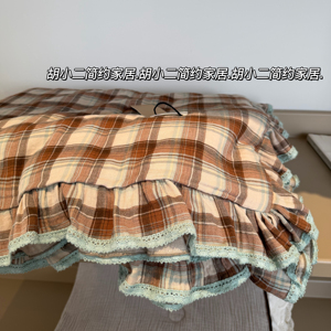 法式复古格子全棉色织双层纱夏被