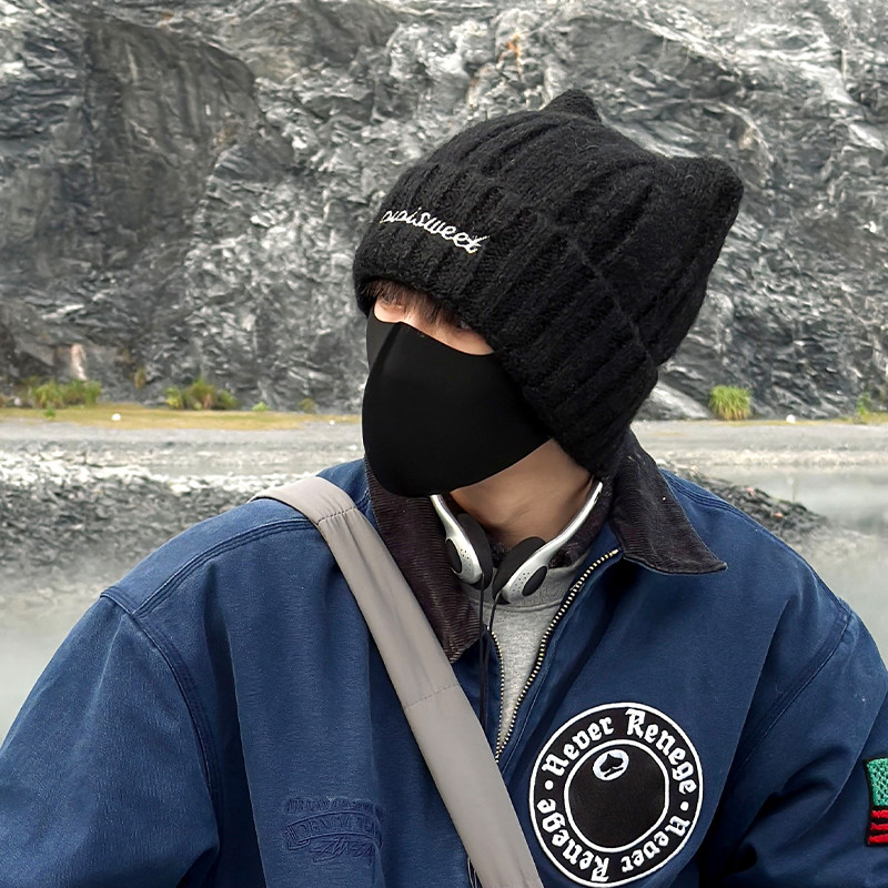 Jodhat猫耳朵针织帽大头围保暖护耳冷帽男防寒帽子显脸小毛线帽女