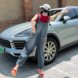 现货撞色拼接牛仔背带连体裤女062档口2670背带裤P115K178，女装连体裤，素依格格