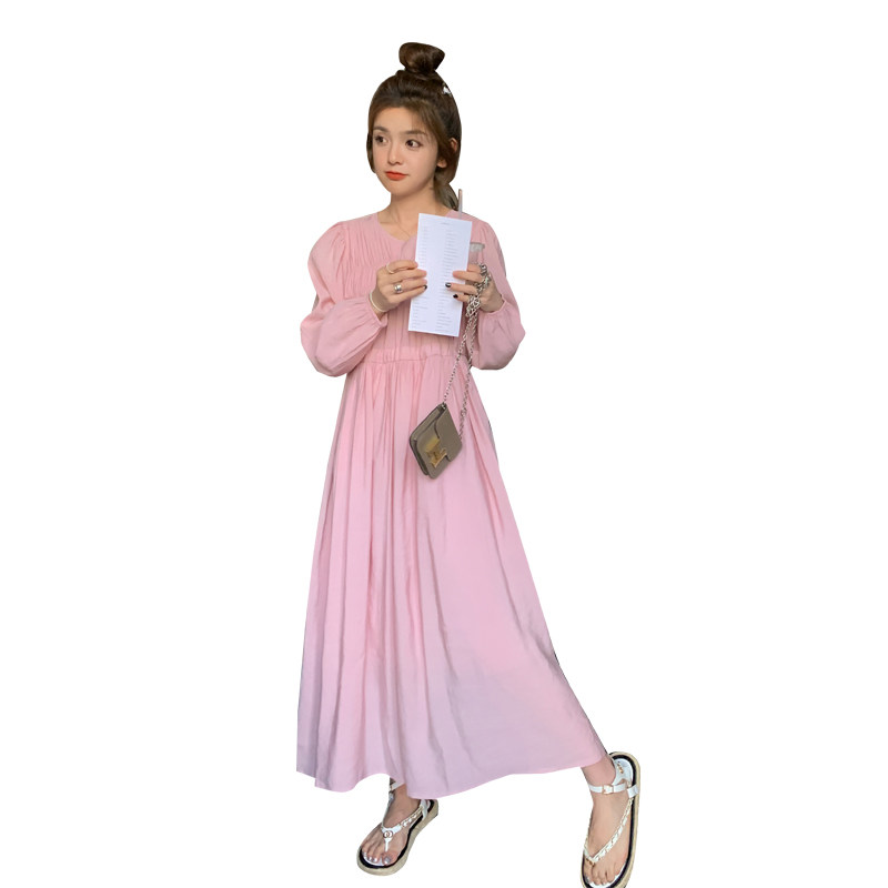 多巴胺绝美粉色连衣裙女春秋2025年款款法式少女超好看长裙到脚踝,女装连衣裙,素依格格