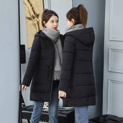 2025冬装羽绒棉服新款棉衣女修身显瘦连帽棉袄大码中长款加厚外套