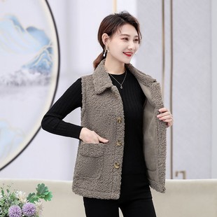 秋冬季 羊羔毛皮毛一体马甲加绒外套坎肩女士背心马夹 2024大码 韩版