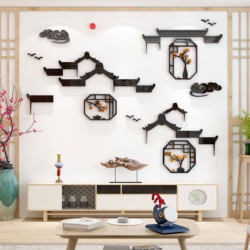 茶室背景墙装饰茶叶店茶楼馆墙壁贴画布置用品创意3d立体贴纸自粘