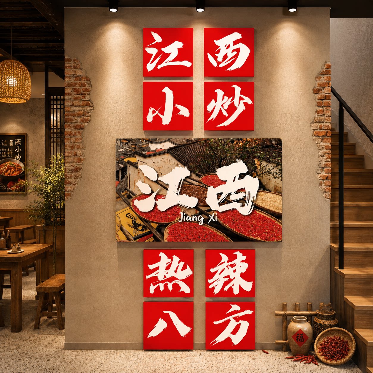 江西小炒装饰湘土菜馆广告海报餐饮饭店文化背景墙面贴布置壁挂画图片