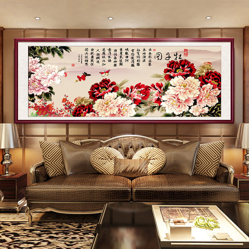 2023新款手工点钻石画客厅大画中式牡丹图满钻粘钻贴钻十字绣线绣,居家布艺,十字绣套件,淘宝优惠券,粉丝福利购,淘宝优惠卷