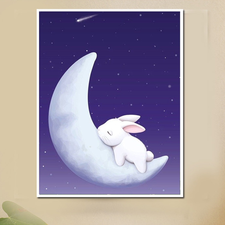 学生手工点钻石画男孩女孩儿童房卧室可爱小白兔满钻粘钻贴十字绣