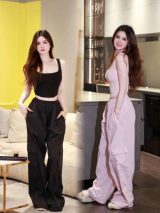 百搭吊带背心上衣休闲宽松阔腿裤 套装 女夏 时尚 澳洲小众BEC新款